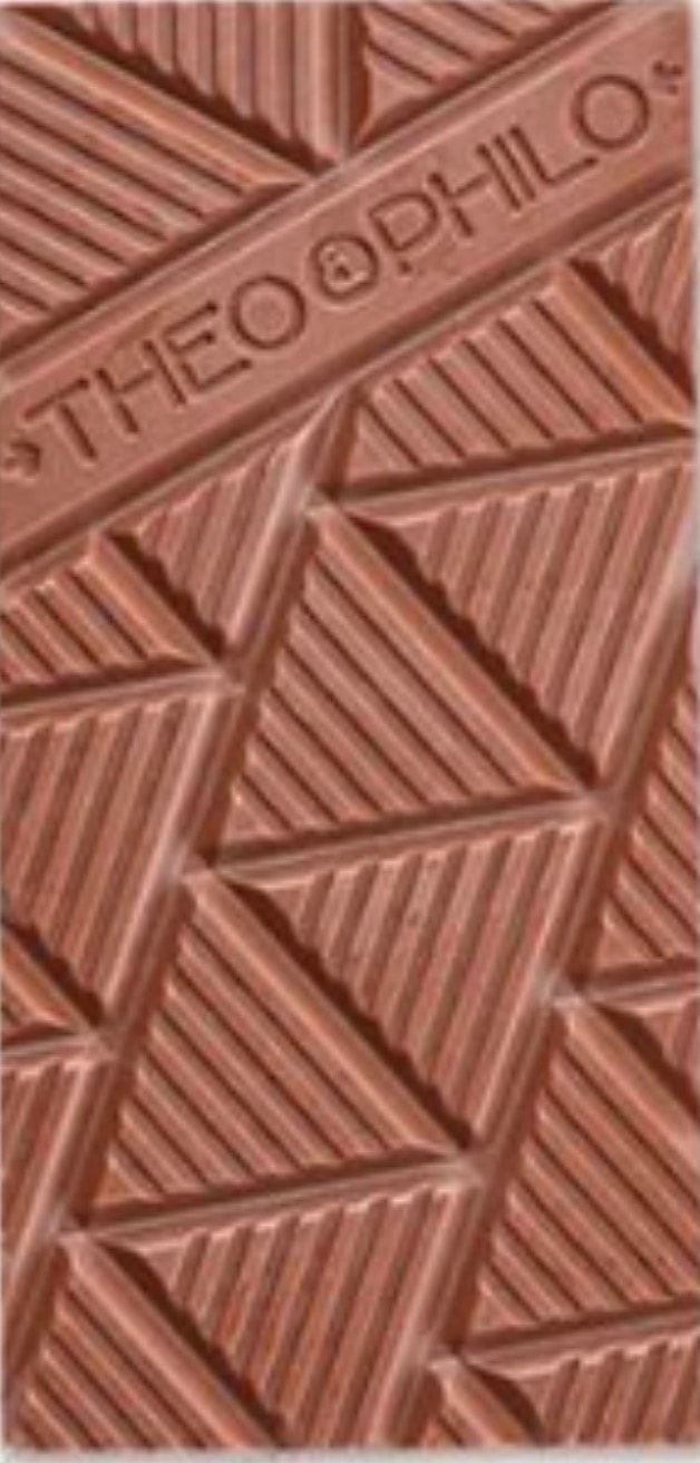 THEO&PHILO chocolate bar showing embossed geometric design